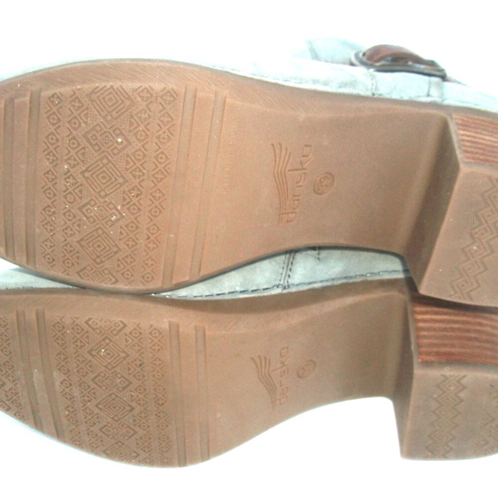 Dansko Hartley Gray Nubuck w Brown Leather Heeled Comfort Clog Boots 39M 8.5-9M - Picture 8 of 8